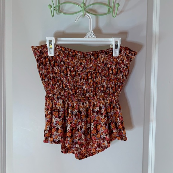 Flowy floral print bow tie back strapless crop top size S - Picture 2 of 2